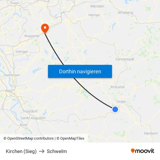 Kirchen (Sieg) to Schwelm map