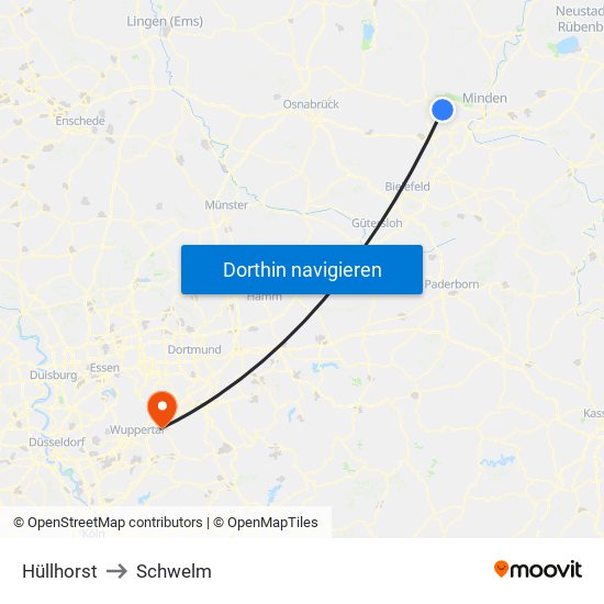 Hüllhorst to Schwelm map