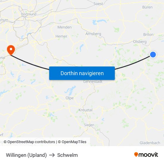 Willingen (Upland) to Schwelm map