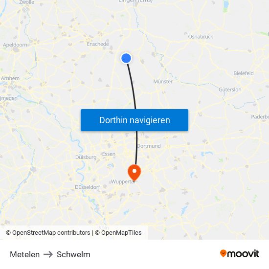 Metelen to Schwelm map