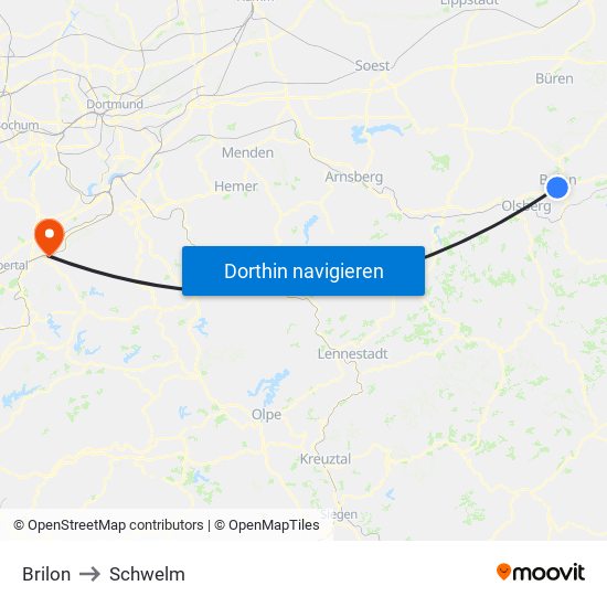 Brilon to Schwelm map