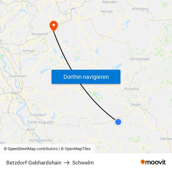 Betzdorf-Gebhardshain to Schwelm map