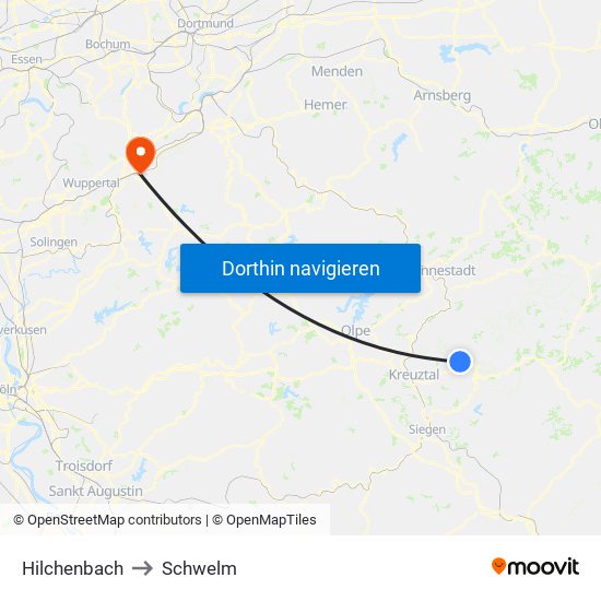 Hilchenbach to Schwelm map