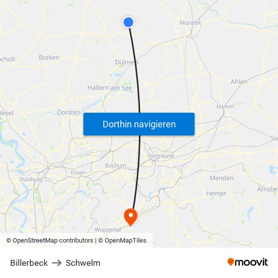 Billerbeck to Schwelm map