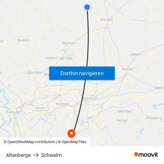 Altenberge to Schwelm map