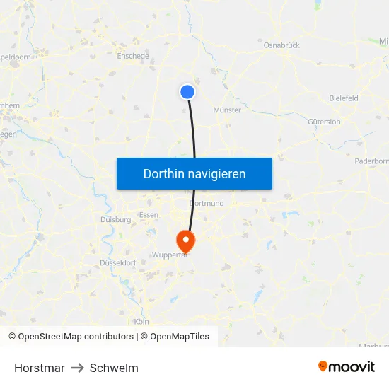 Horstmar to Schwelm map