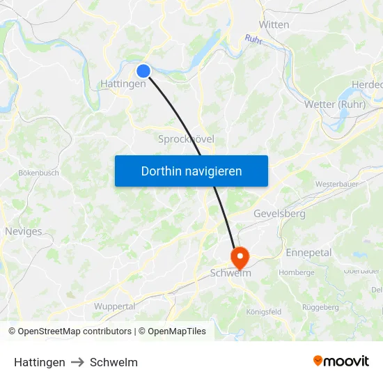 Hattingen to Schwelm map