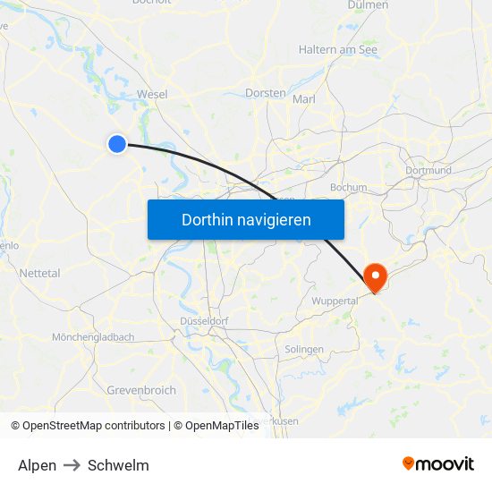 Alpen to Schwelm map