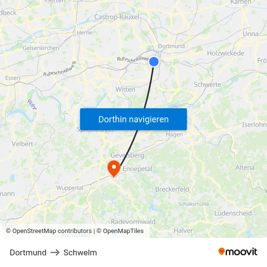 Dortmund to Schwelm map
