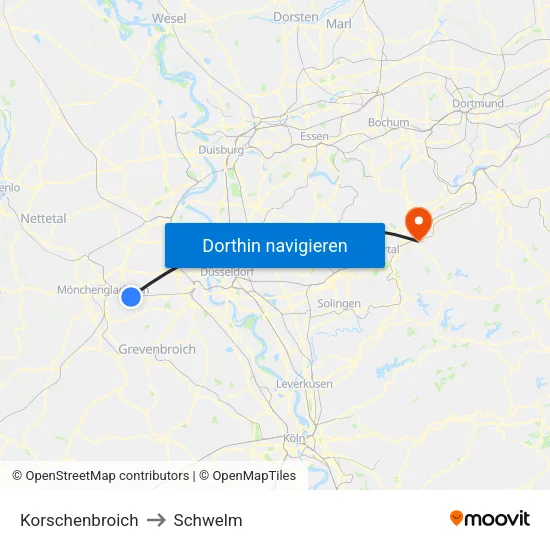 Korschenbroich to Schwelm map