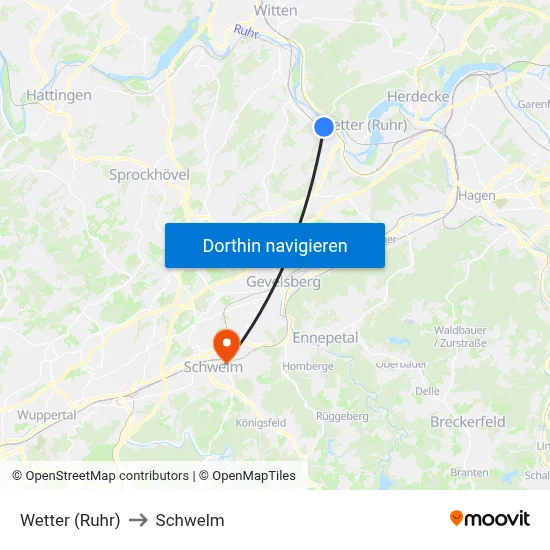 Wetter (Ruhr) to Schwelm map