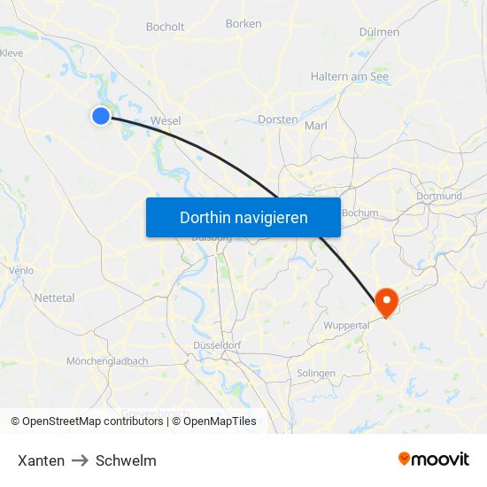 Xanten to Schwelm map