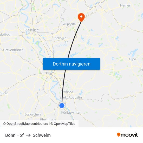 Bonn Hbf to Schwelm map