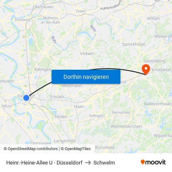 Heinr.-Heine-Allee U - Düsseldorf to Schwelm map