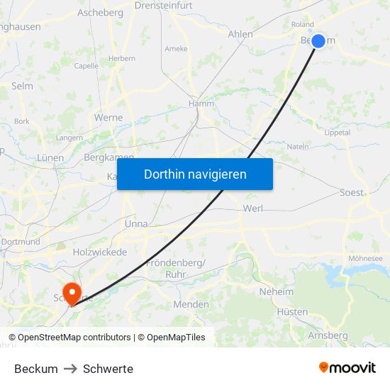 Beckum to Schwerte map