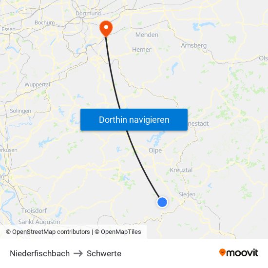 Niederfischbach to Schwerte map