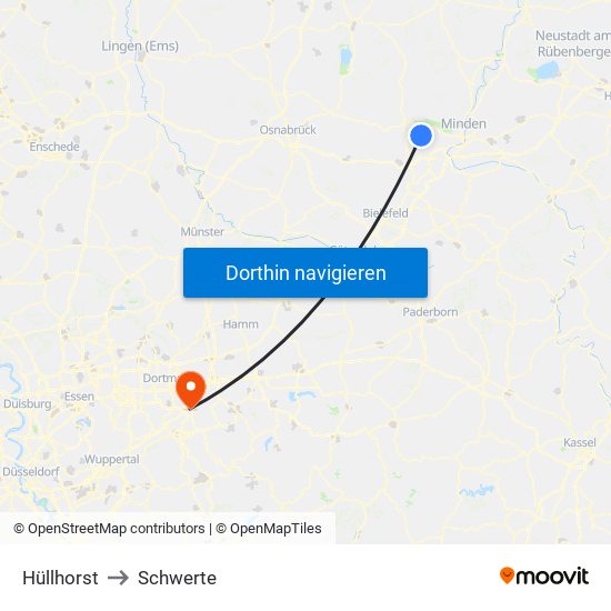 Hüllhorst to Schwerte map