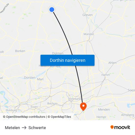 Metelen to Schwerte map