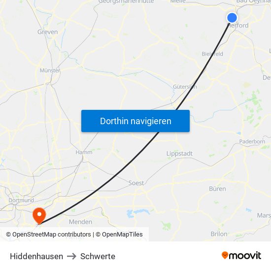 Hiddenhausen to Schwerte map