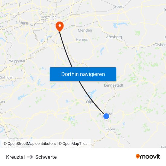 Kreuztal to Schwerte map