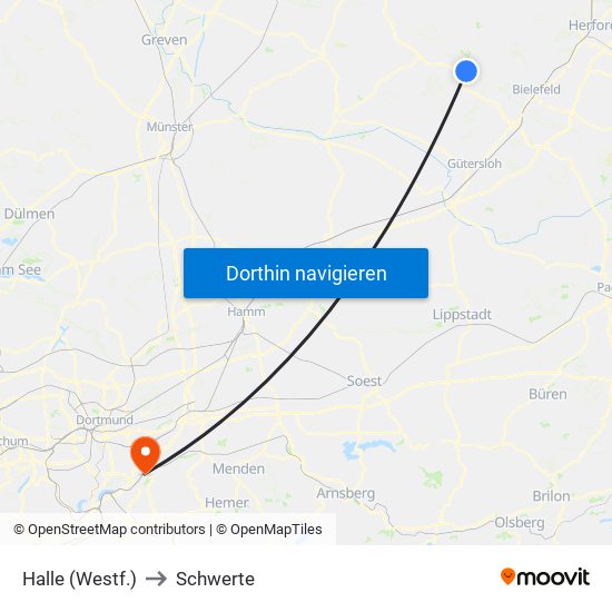 Halle (Westf.) to Schwerte map