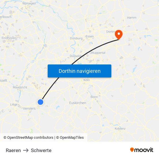 Raeren to Schwerte map