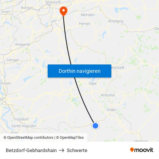 Betzdorf-Gebhardshain to Schwerte map