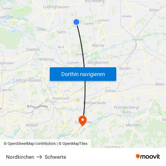 Nordkirchen to Schwerte map