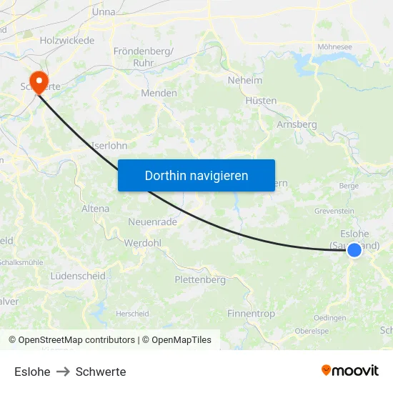 Eslohe to Schwerte map