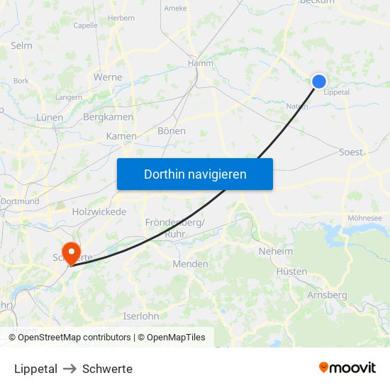 Lippetal to Schwerte map