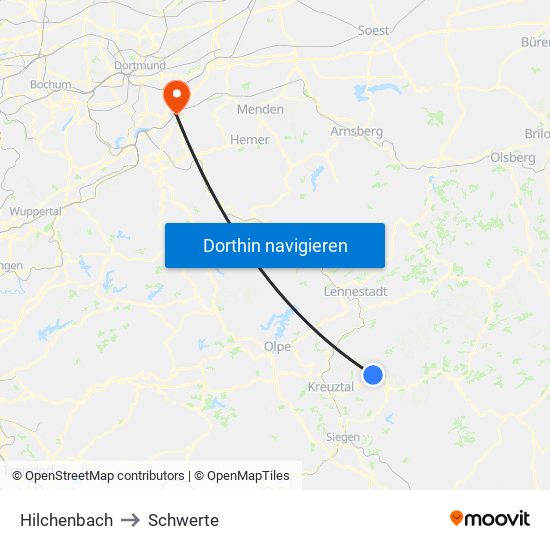 Hilchenbach to Schwerte map
