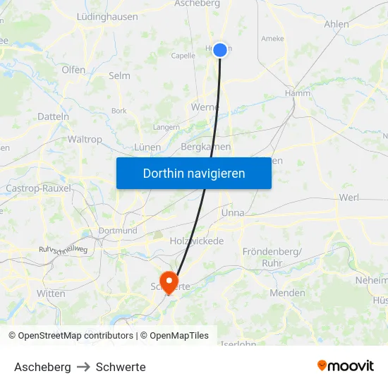 Ascheberg to Schwerte map