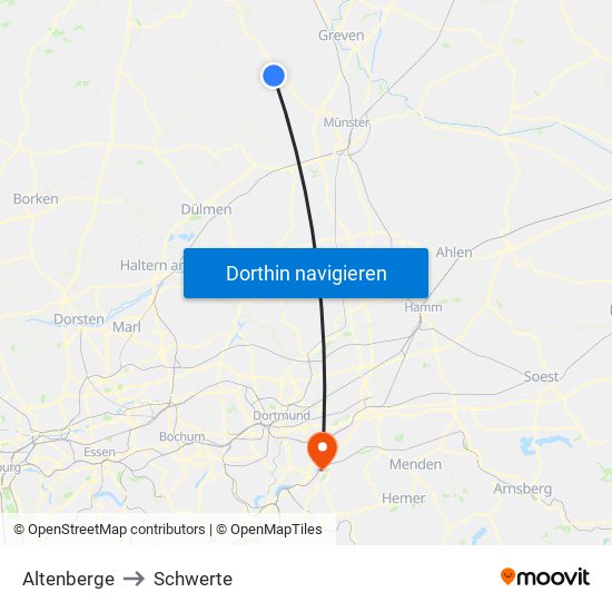 Altenberge to Schwerte map