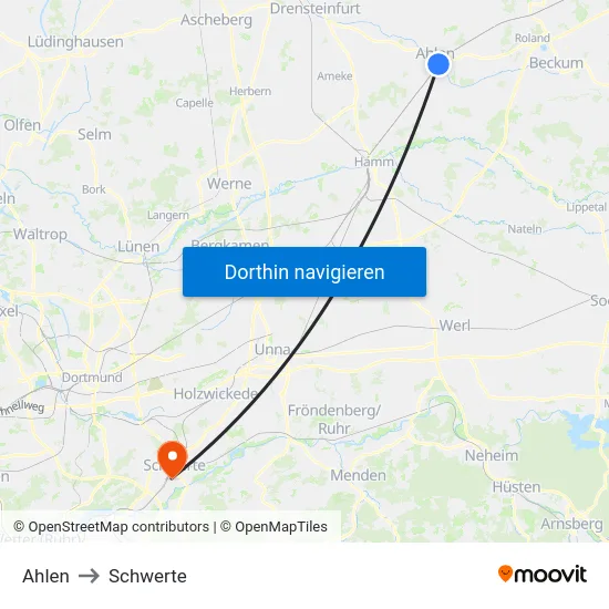 Ahlen to Schwerte map