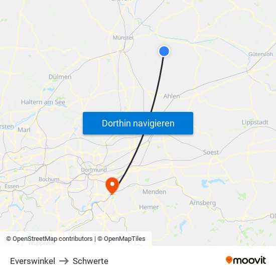 Everswinkel to Schwerte map