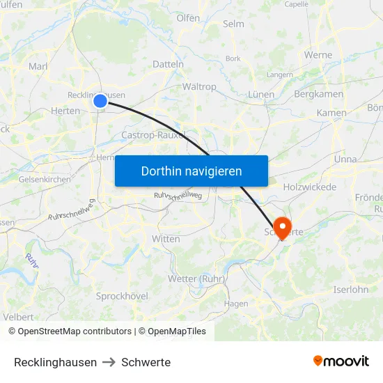 Recklinghausen to Schwerte map