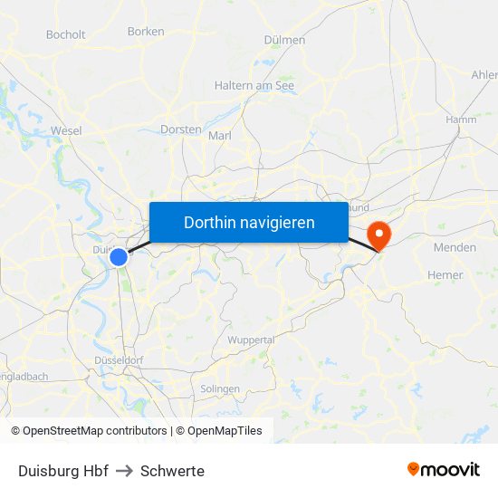 Duisburg Hbf to Schwerte map