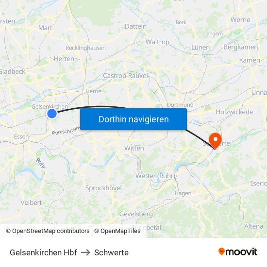Gelsenkirchen Hbf to Schwerte map