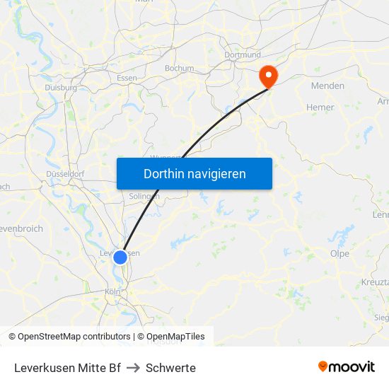 Leverkusen Mitte Bf to Schwerte map