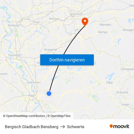 Bergisch Gladbach Bensberg to Schwerte map