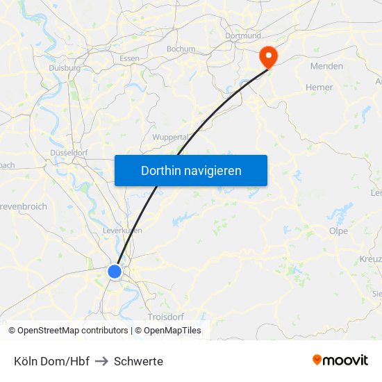 Köln Dom/Hbf to Schwerte map