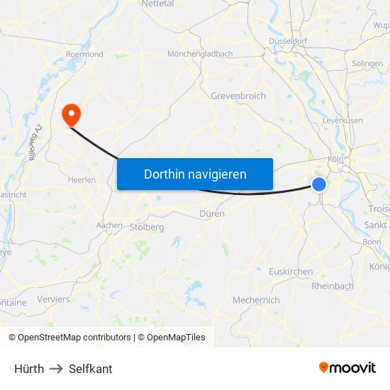 Hürth to Selfkant map