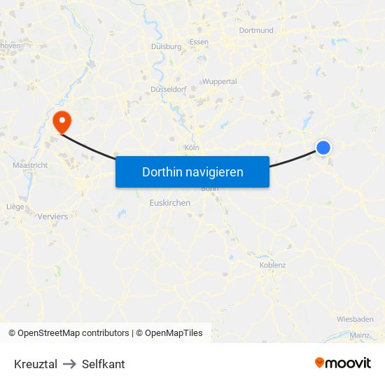 Kreuztal to Selfkant map