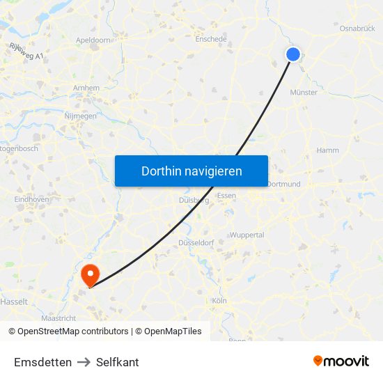 Emsdetten to Selfkant map