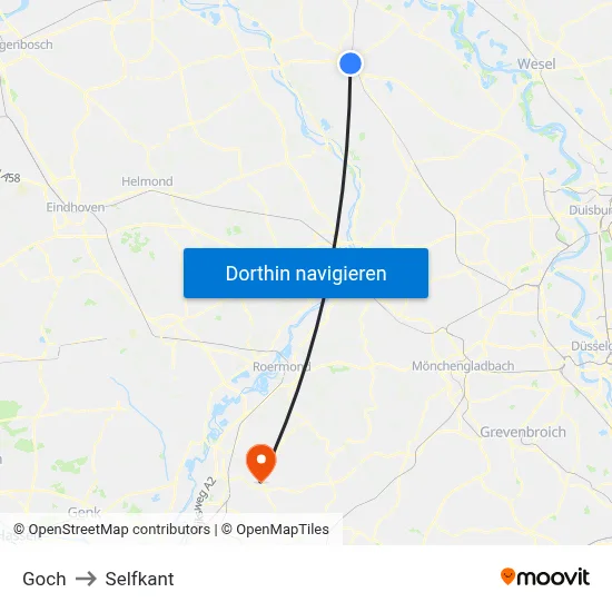 Goch to Selfkant map