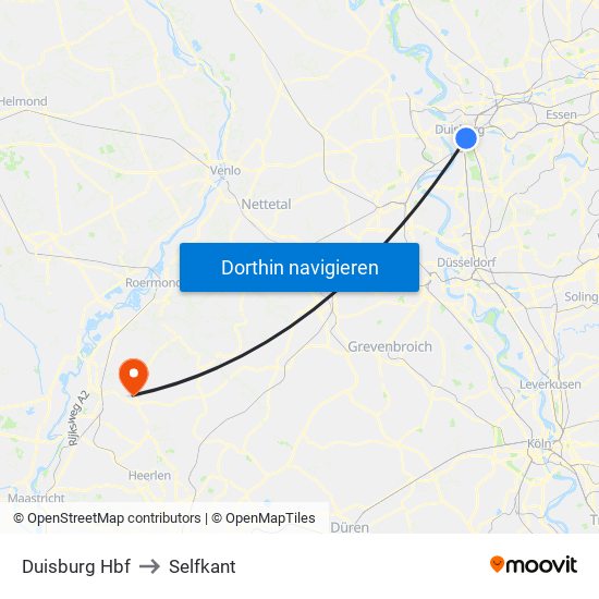 Duisburg Hbf to Selfkant map