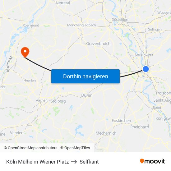 Köln Mülheim Wiener Platz to Selfkant map