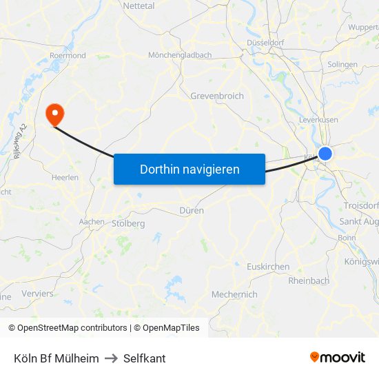 Köln Bf Mülheim to Selfkant map