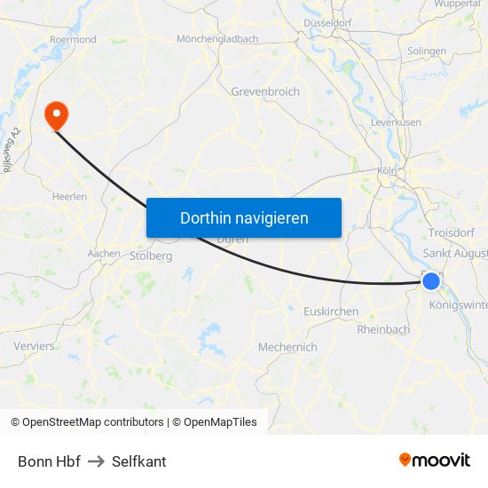 Bonn Hbf to Selfkant map