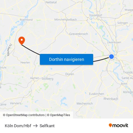 Köln Dom/Hbf to Selfkant map